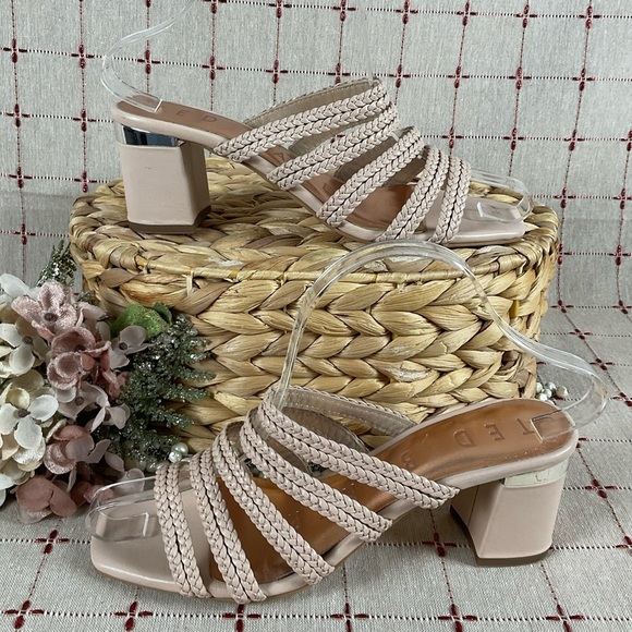 TED BAKER London “Emmalii” Strappy Slide Sandal Nude Pink Leather Braided Sz 7 - Picture 1 of 10